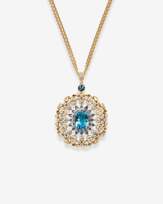 Pendant Aquamarine & Sapphire & Diamonds Yellow Gold