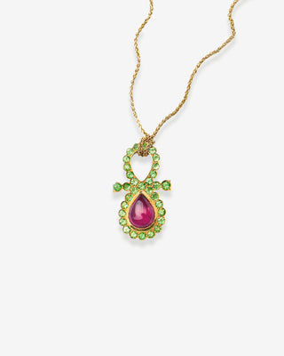 Rubellite & Tsavorite Pendant Yellow Gold
