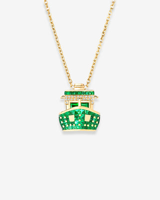 Boat Pendant Emeralds & Diamonds Yellow Gold