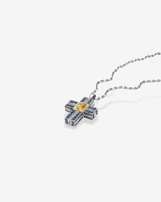 Cross Diamonds & Sapphires Yellow & White Gold