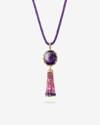 Tassel Pendant Amethyst & Diamonds Yellow Gold