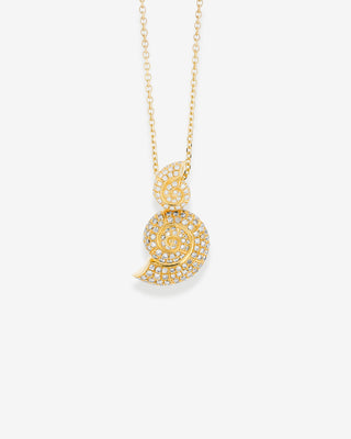 Snail Pendant Small White & Brown Diamonds Yellow Gold