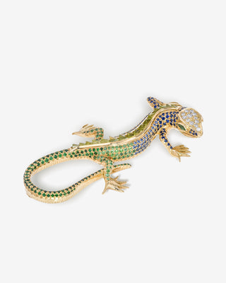 Lizard Brooch Tsavorite Sapphire Peridot & Diamonds Yellow Gold