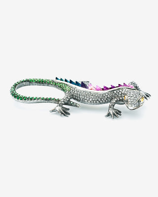 Lizard Brooch Diamonds Tsavorite & Yellow Diamonds White Gold