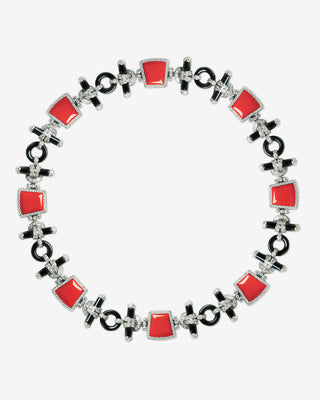 Art Deco Necklace Coral Onyx & Brilliants White Gold