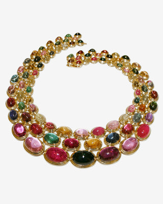 Tourmaline Necklace Triple Row Cabochon Yellow Gold