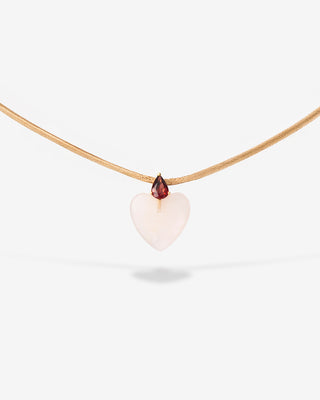 Heart Necklace Rose Quartz & Garnet Yellow Gold