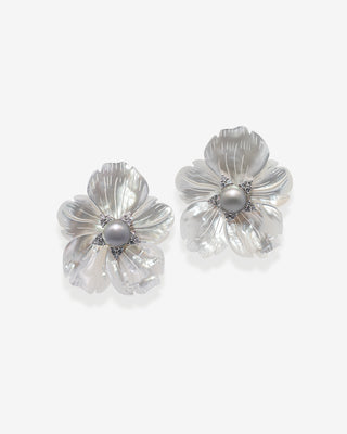 Flower Earring Diamonds Pearl White Gold