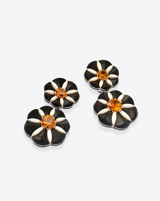 Blossom Ear Clips Ebony & Mammoth Ivory White Gold