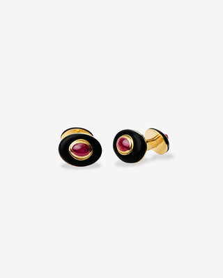 Ebony Cufflinks Red Stones Yellow Gold