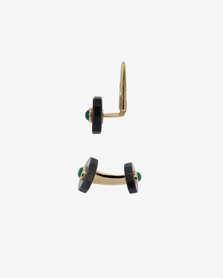 Emerald Cabochon Cufflinks & Studs Black Mother-of-Pearl Yellow Gold
