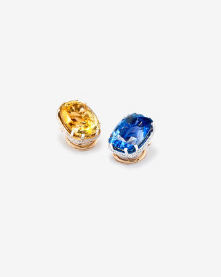 Ear Clips Blue & Yellow Sapphire Yellow Gold & White Gold
