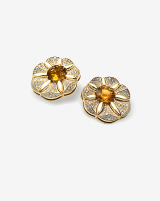 Blossom Ear Clips Diamonds & Citrine Yellow Gold
