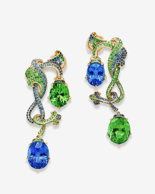 Drop Earrings Paraiba Tourmaline Sapphire & Tsavorite Yellow Gold