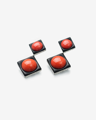 Drop Earrings Coral Ebony & Diamonds Yellow Gold