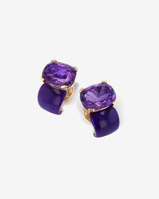 Royal Ear Studs Amethyst & Sugilite Yellow Gold