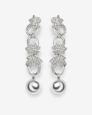 Acanthus Ear Studs Diamonds & Tahiti Pearls White Gold