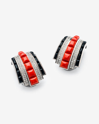 Manhattan Ear Clips Coral & Diamond Onyx White Gold