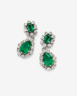 Emerald Ear Studs Diamonds Platinum
