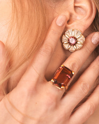 Blossom Ear Clips Rubellite & Diamonds Yellow Gold