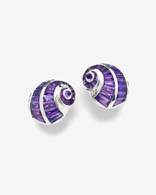 Paradise Snail Ear Clips Amethyst Baguette White Gold