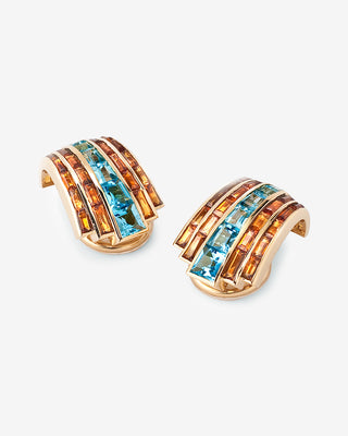 Manhattan Ear Clips Citrine & Aquamarine Yellow Gold