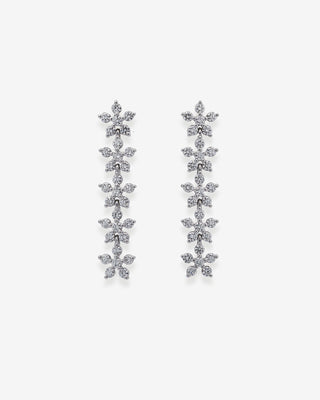 Flower Drop Earrings Diamonds White Gold