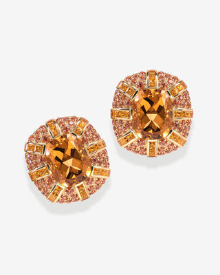 Ear Clips Citrine Cushion & Sapphire Yellow Gold