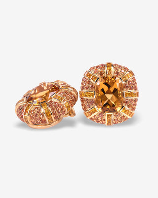 Ear Clips Citrine Cushion & Sapphire Yellow Gold