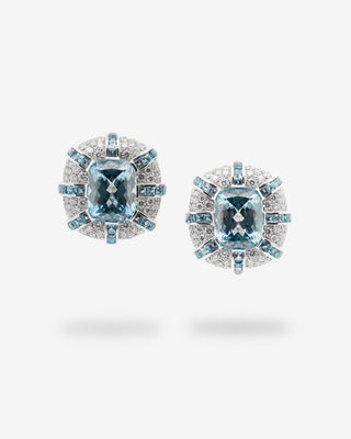Cushion Ear Clips Topaz & Diamonds White Gold