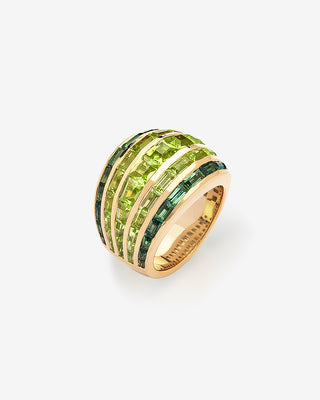 Manhattan Ring Peridot & Tourmalin Yellow Gold