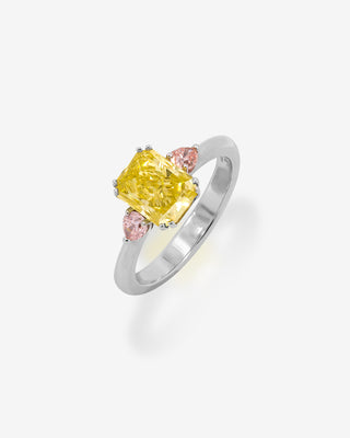 Fancy Deep Yellow Diamond Ring Pink Diamond Pear Platinum