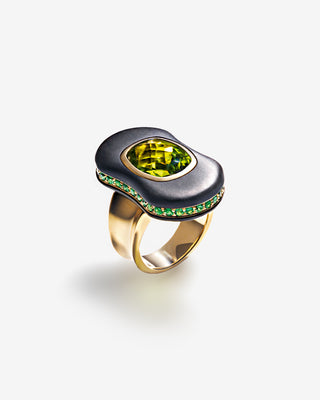 Ring Peridot Tsavorite & Ebony Yellow Gold