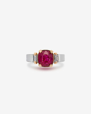 Ring Ruby Burma & Diamonds Yellow Gold Platinum