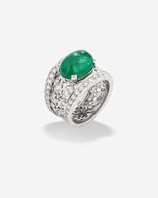 Callas Ring Emerald Cabochon & Diamonds White Gold