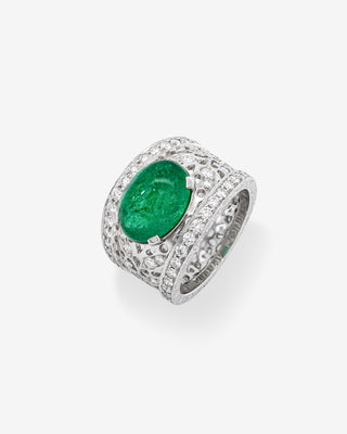 Callas Ring Emerald Cabochon & Diamonds White Gold
