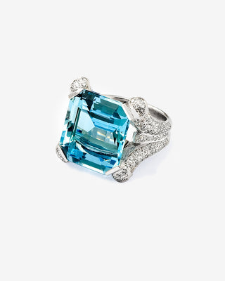 Cocktail Ring Aquamarine & Diamonds White Gold