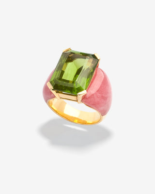 Royal Ring Peridot & Rosequarz Yellow Gold