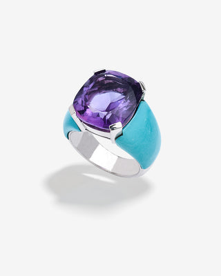 Royal Ring Amethyst & Turquoise White Gold