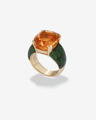 Royal Ring Citrine & Nephrite Yellow Gold