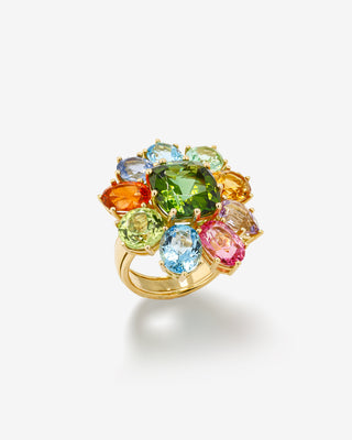 Blossom Cocktail Ring Green Tourmaline & Coloured Gemstones Yellow Gold