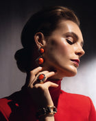 Drop Earrings Coral Ebony & Diamonds Yellow Gold