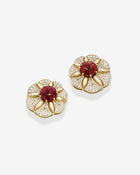 Blossom Ear Clips Rubellite & Diamonds Yellow Gold
