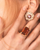 Blossom Ear Clips Rubellite & Diamonds Yellow Gold