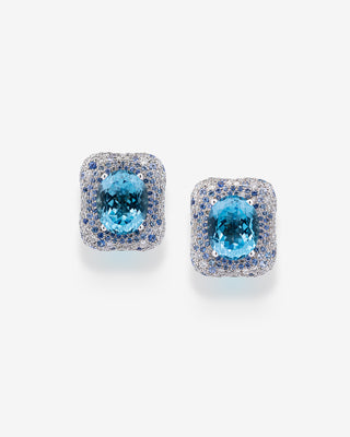 18 Karat Weißgold-Ohrringe mit Topasen, Brillanten und blauen Saphiren.