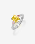 Fancy Deep Yellow Diamond Ring Pink Diamond Pear Platinum