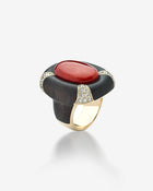 Ring Coral Button & Diamonds Yellow Gold