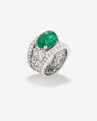 Callas Ring Emerald Cabochon & Diamonds White Gold