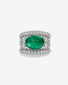 Callas Ring Emerald Cabochon & Diamonds White Gold