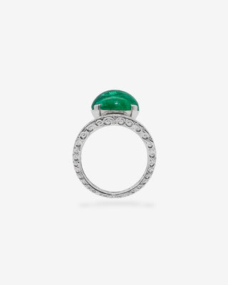 Callas Ring Emerald Cabochon & Diamonds White Gold